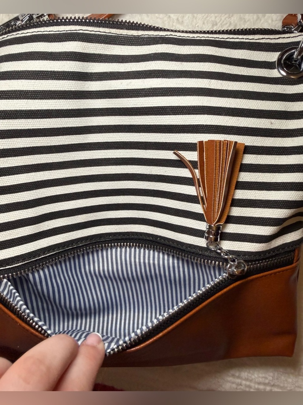 Striped Black & Brown Crossbody Bag - Picture 3 of 7
